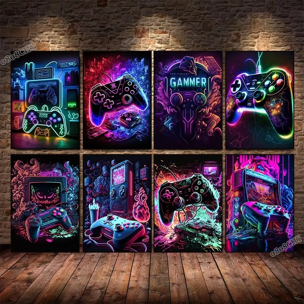 Esports Gaming Poster - Neon Oyun Tuval Resimleri Oyun Denetleyicisi